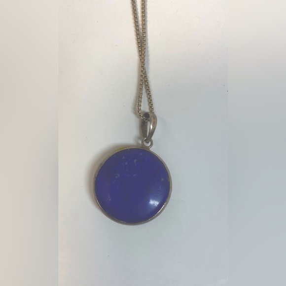 Sterling Silver Chain with Lapis Pendant - Picture 3 of 4